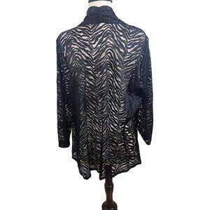 Meryl Diamond Sheer Animal Print Cardigan M Black Mesh Chic Neutral Retro 80s